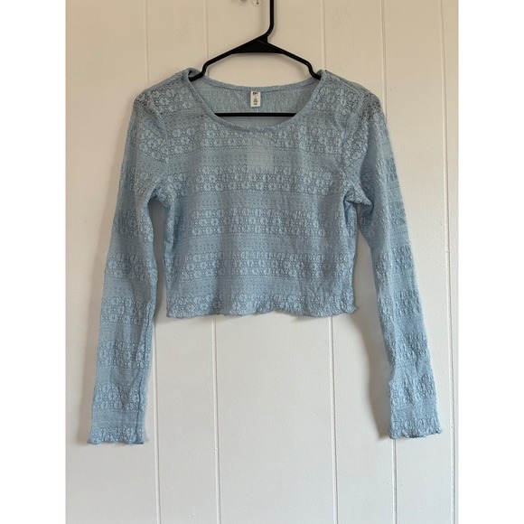 BP. Tops - NWT BP. Nordstrom Light Blue‎ Floral Lace Long Sleeve Crop Top Size S